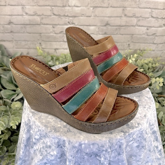 Born “Lumi Sand” Multicolor Leather 5-Band Open Toe Wedge Sandals WMS 9M✨NWOT✨ - Picture 9 of 9